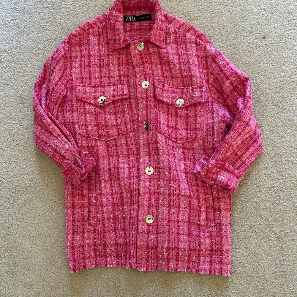 Zara Women's Vibrant Pink Checkered Blazer